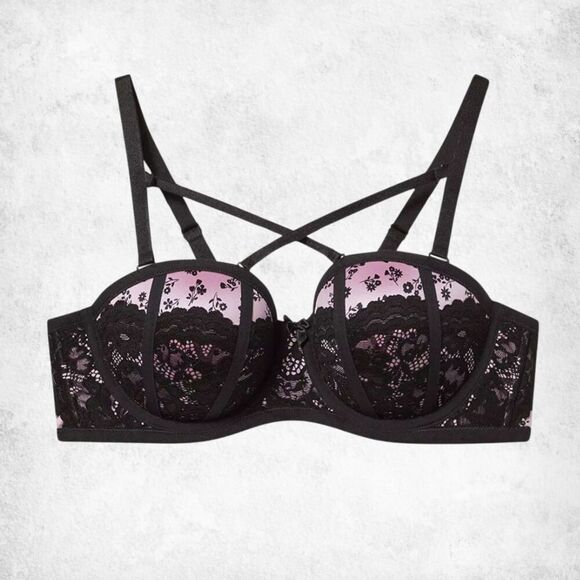 Torrid 42DD Bombshell Everyday Push-Up Bra Pink & Black Lace (New Without Tags) - Picture 1 of 6